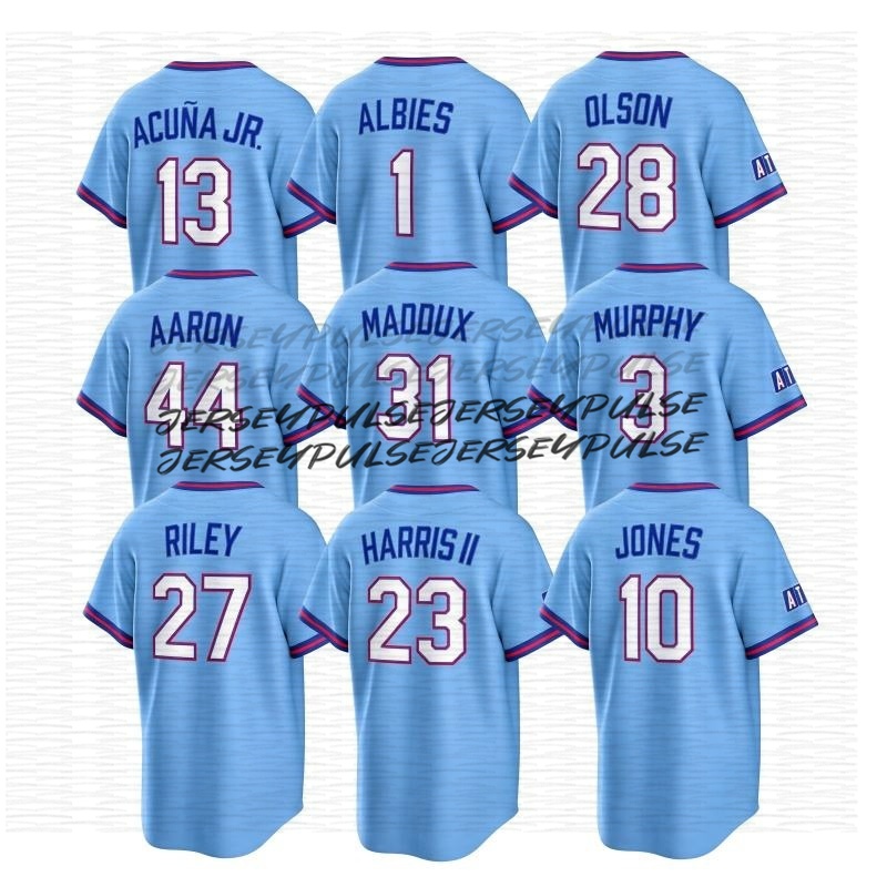 Ronald Acuna Jr Baseball Jersey Matt Olson Ozzie Albies Austin Riley Chris Sale Spencer Strider Michael Harris II Drake Baldwin Dale Murphy Chipper Jo