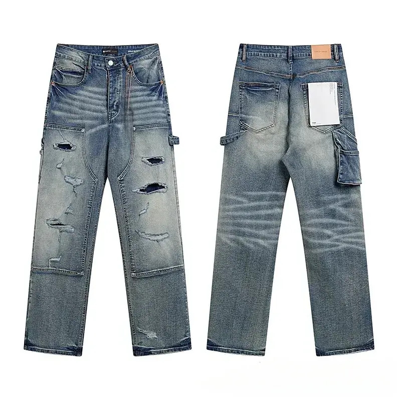 2026 New Model Mens Designer Purple Jean Fashion Ripped Joggers Baggy Wide Leg Denims For Man Black Hip Hop Distressed Flared Pants High Qualit Z26090 - view 5