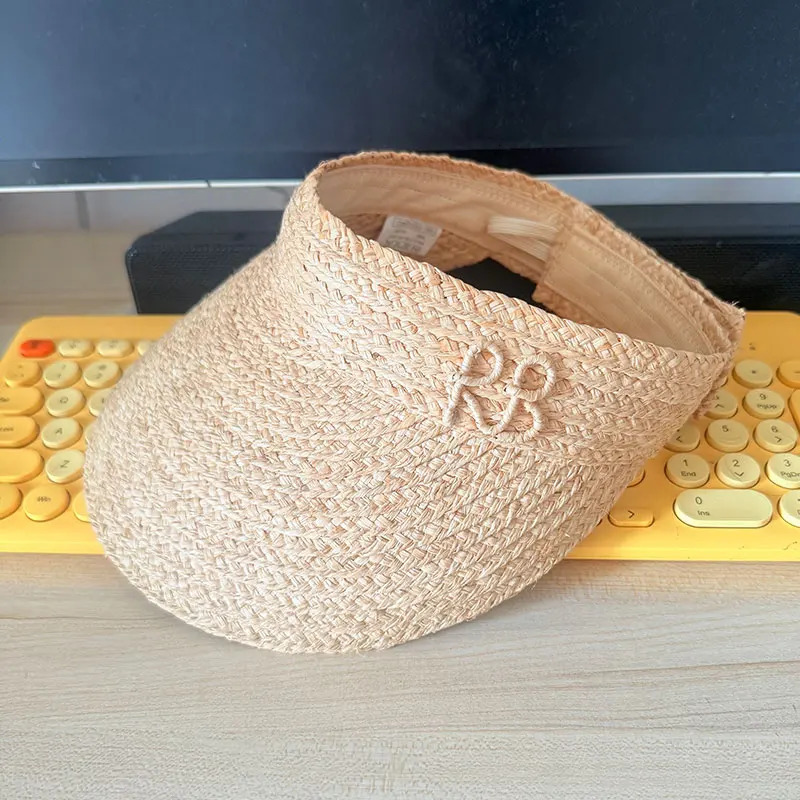 Summer Raffia Straw Empty Top Sun Visor Hat Foldable Letter RB Hat Adjustable Sports Tennis Golf Headband Casual Beach Hat 260508