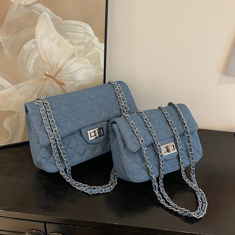 designer luxury Denim quilted women's available in large and small sizes chain crossbody and shoulder 2026 new light luxury versatile small squar - view 3