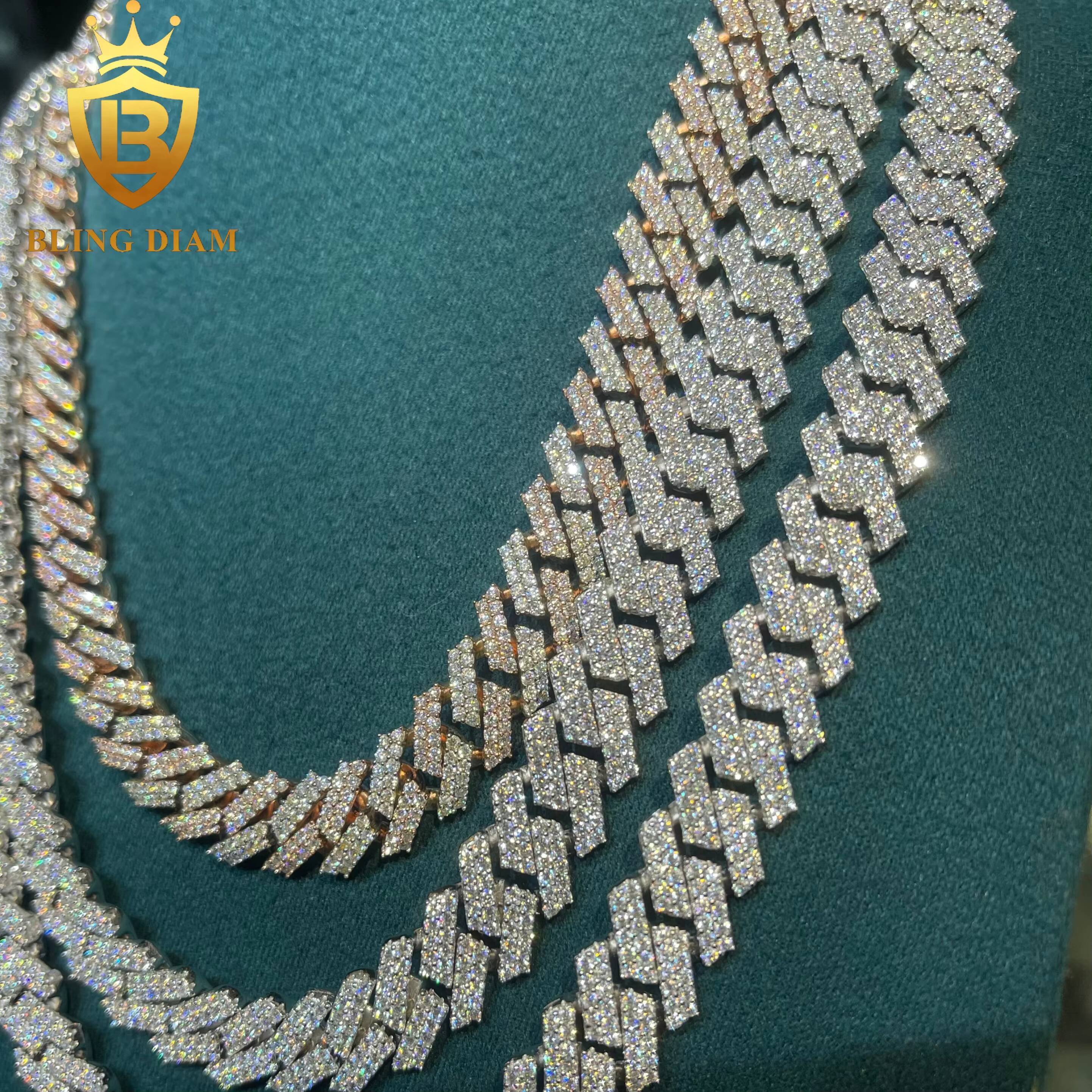 Hip Hop Wholesale 12mm 13mm Rock Jewelry Two Tone Miami Iced Out Cuban Link Chain Moissanite in S925 Silver for Man - view 6