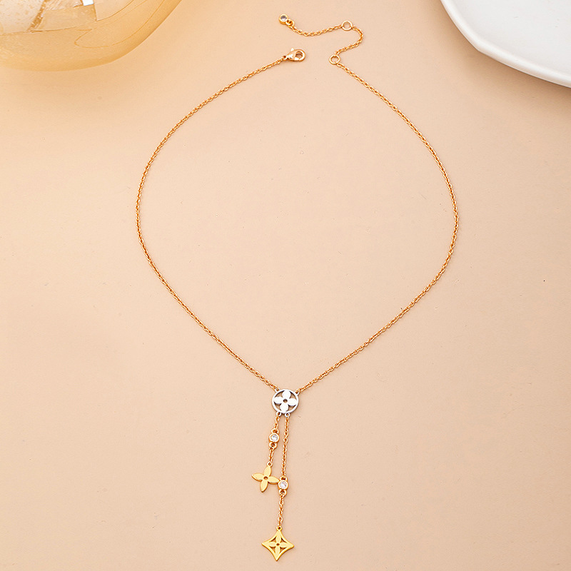 Light Luxury Clover Jewelry Set Two Tone Niche Versatile Clover Necklace Earrings Bracelet For Women - view 6