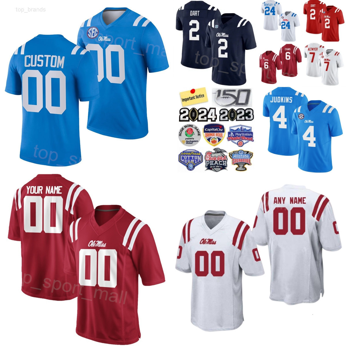 Ole Miss Rebels Football College 4 Quinshon Judkins Jerseys Man Kids Women 2 Jaxson Dart 7 Luke Altmyer 6 Zach Evans 24 Ulysses Bentley IV 8 Malik Hea