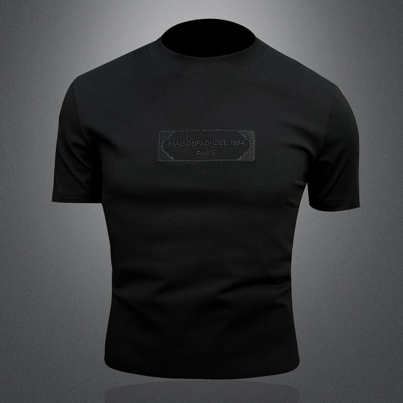 High-end mercerized cotton men's short-sleeve T-shirt, European style, elaborate embroidery, 2026 summer new model, 3D half-sleeve base shirt