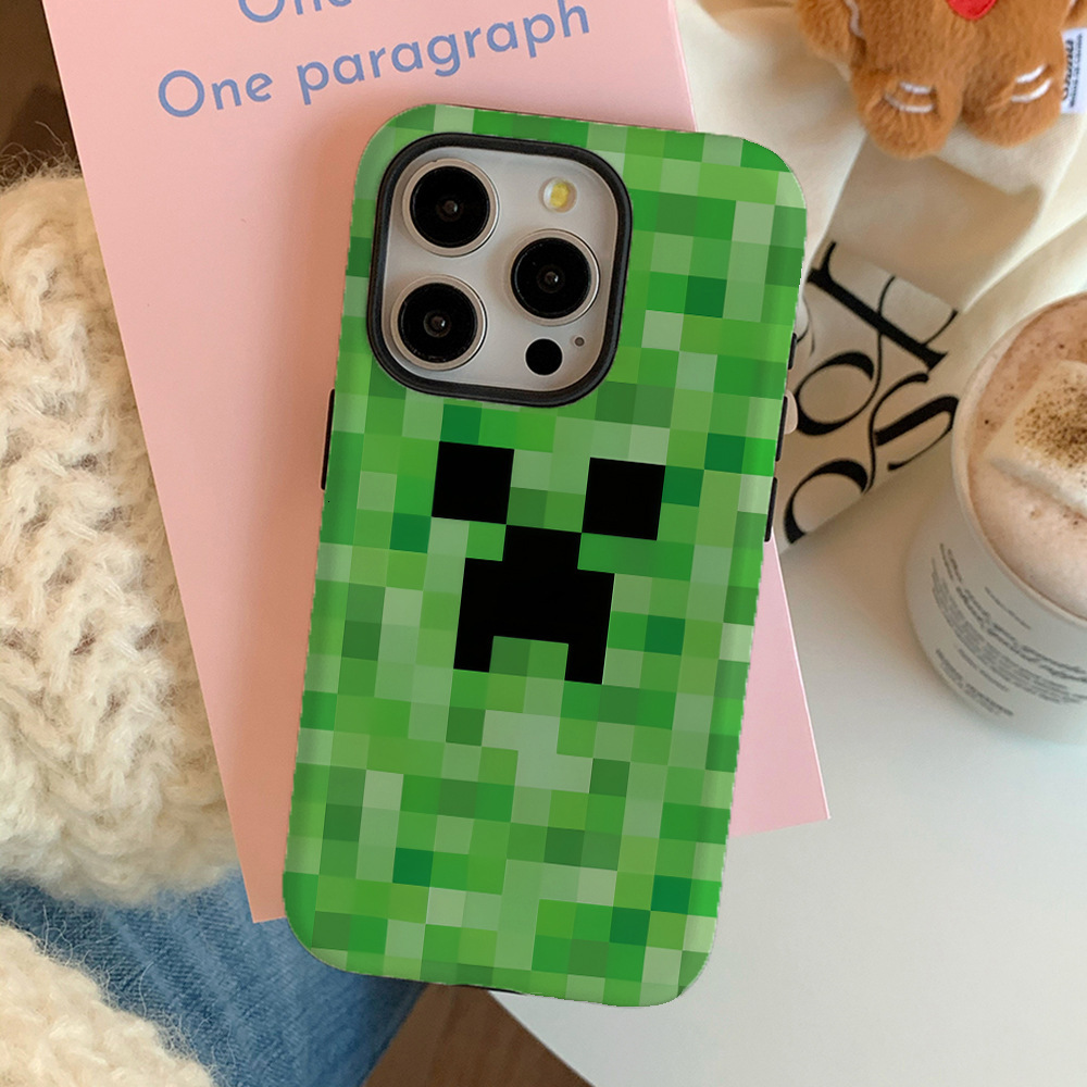 Green Plaid Little Monster Film 2-in-1 Compatible with Apple 16 Pro Phone 15/13 Soft XR Hard Case