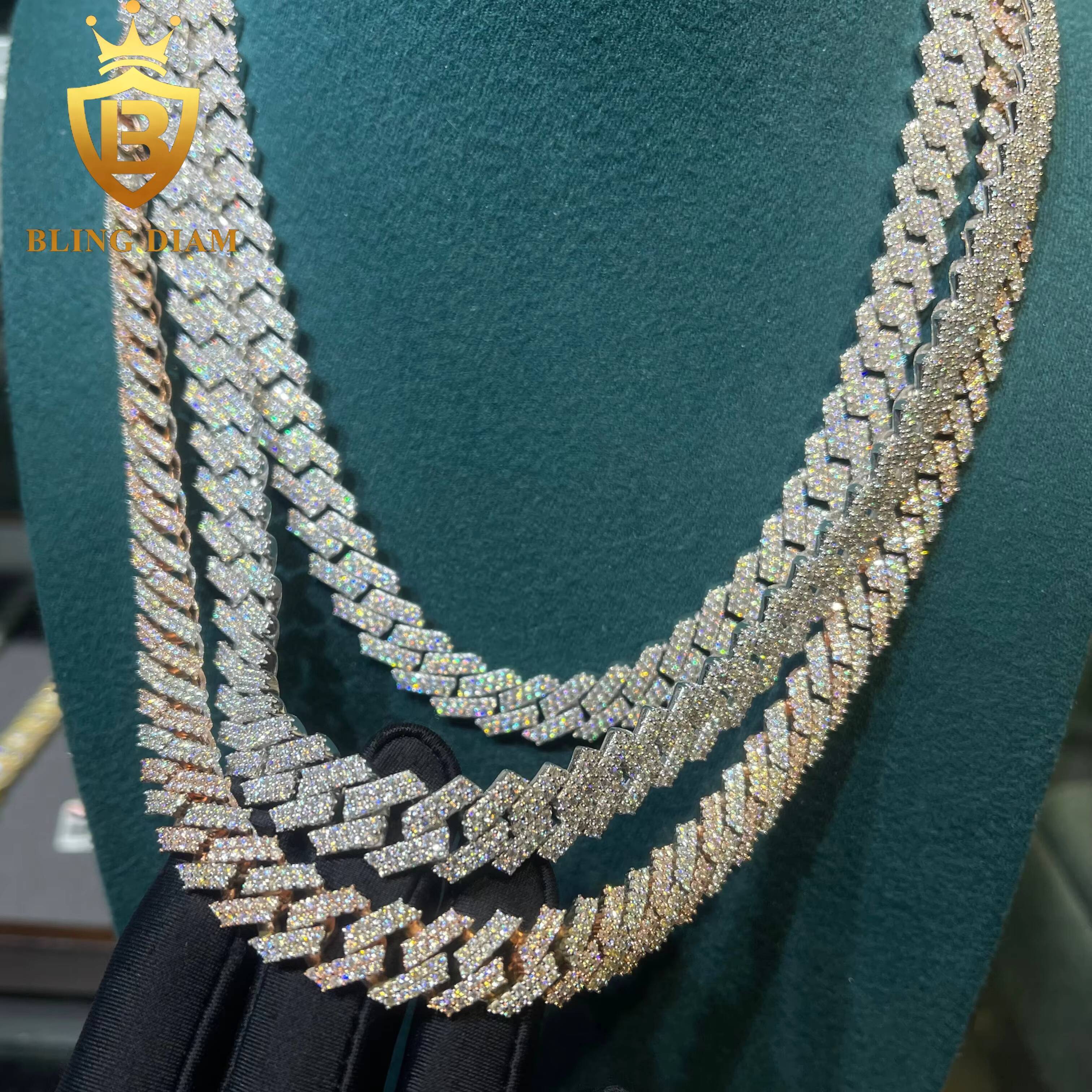 Hip Hop Wholesale 12mm 13mm Rock Jewelry Two Tone Miami Iced Out Cuban Link Chain Moissanite in S925 Silver for Man - view 5
