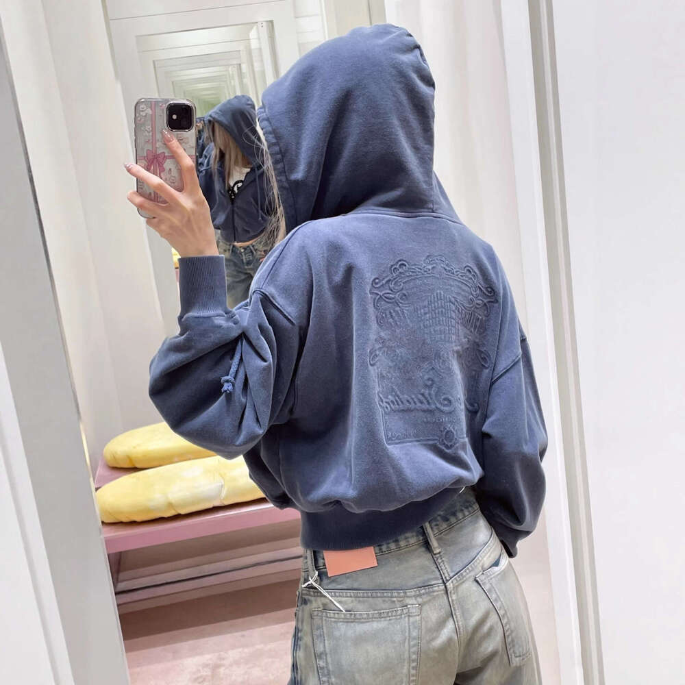 AC Blue Short Sweatshirt 25 New Model American Retro Letter Embossed Zipper Cardigan Slim-Fit Hoodie Jacket Mdng260508