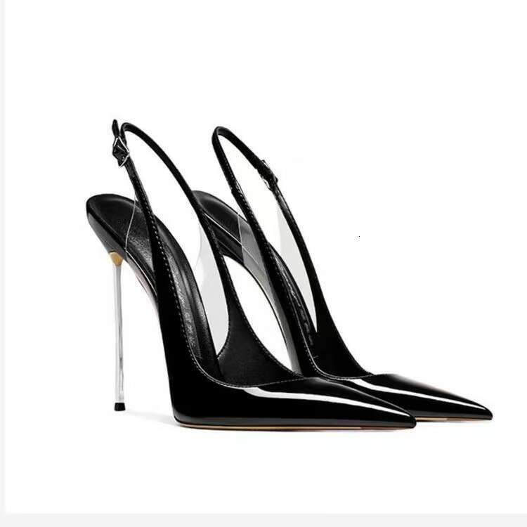 Women Foreign Spring-Summer New Leather Color-Block Pointed Toe Shallow Metal Back Strap Ultra-High Heel Sexy Bag
