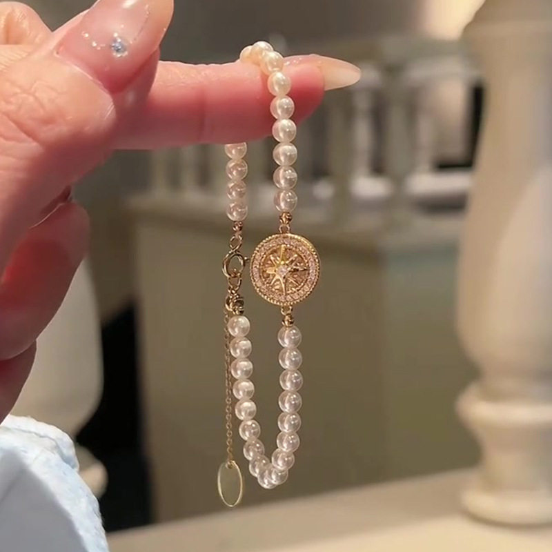 18k real gold plated zircon pearl beaded bracelet, light luxury high-end feel, unique design niche wristband jewelry - view 5
