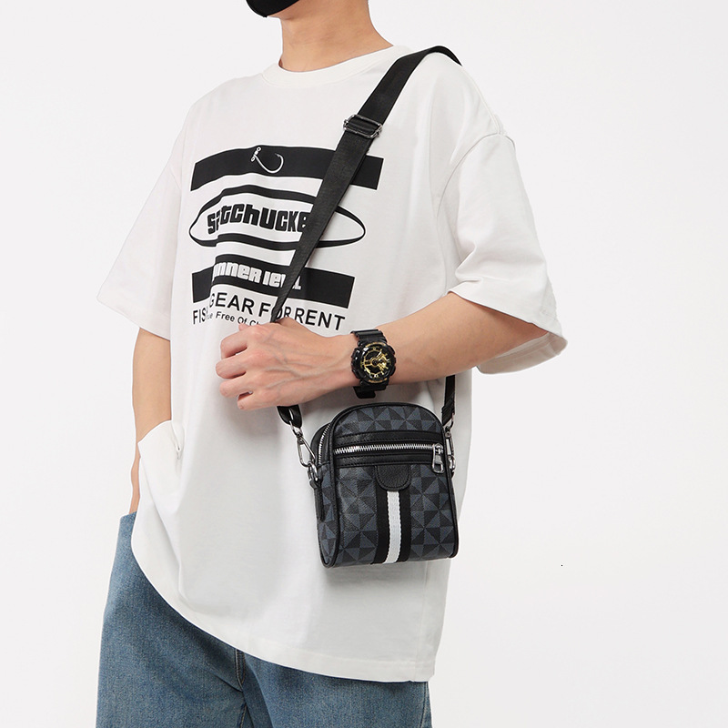 Mens Plaid Print Crossbody Bag With Front Zipper Pocket