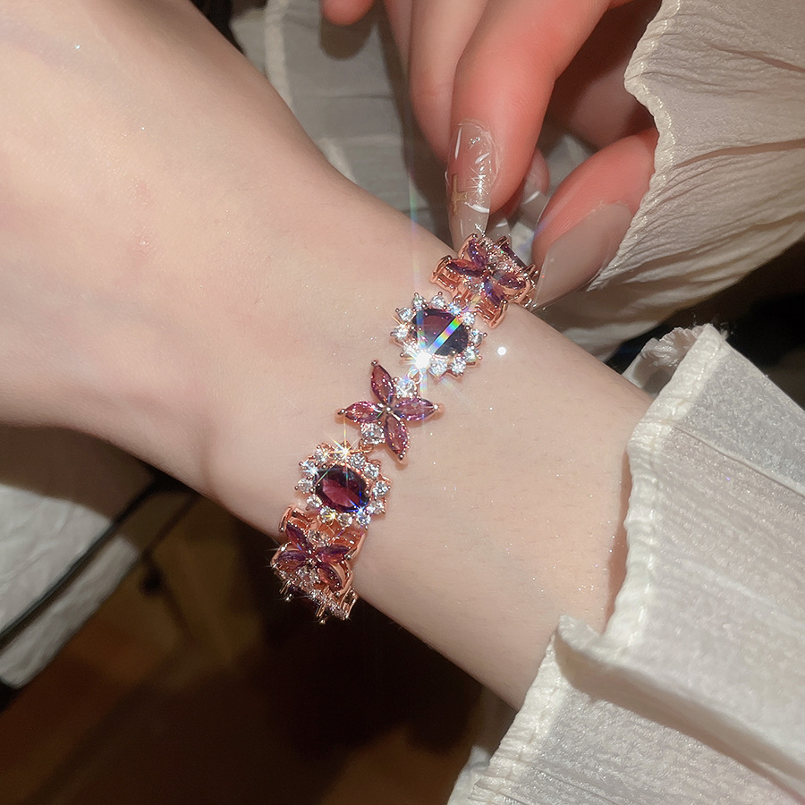 Ultra Shiny Zircon Oval Flower Bracelet, Luxurious Sophisticated, Exquisite and Versatile Sweet Hand Accessory - view 7