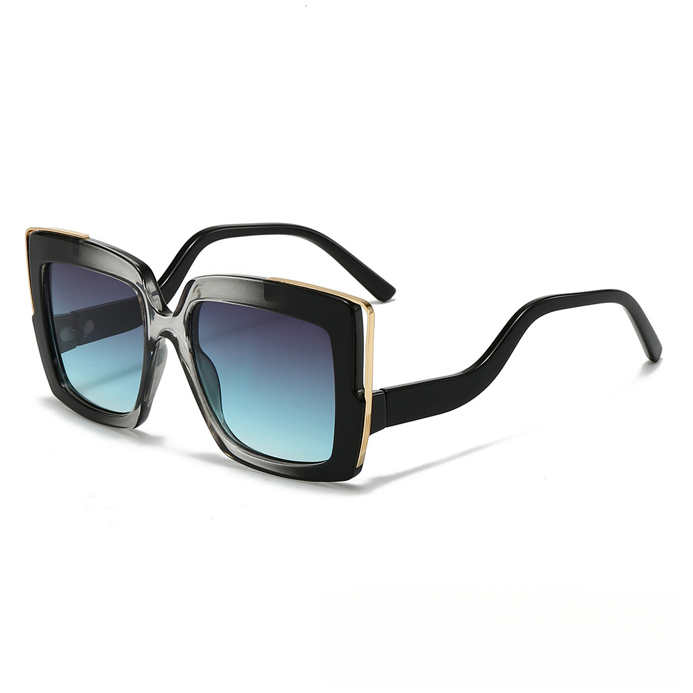 Model Designer Ladies' Personalized Bent-leg Square Frame Fashionable Street Photography Sunglasses For Outdoor Use, Black Trend, Sun Protection 