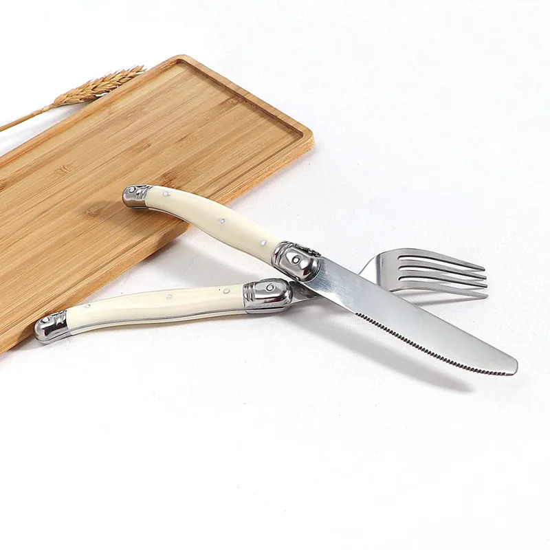 4/8/16/24Pcs Laguiole Cutlery Set Steak Knife Fork Dinner Spoon Teaspoon Ivory White Kitchen Flatware Stainless Steel Dinnerware 260508