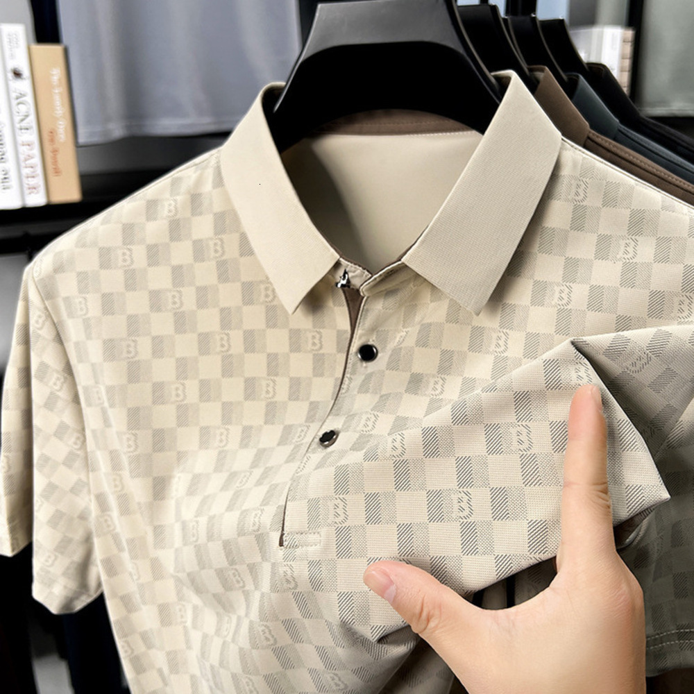 Men's Tees Polos Luxury Designer Clothes Ice Silk Cool Summer Casual Printed Short Sleeve T-Shirt Turn-Down Collar daily outfit