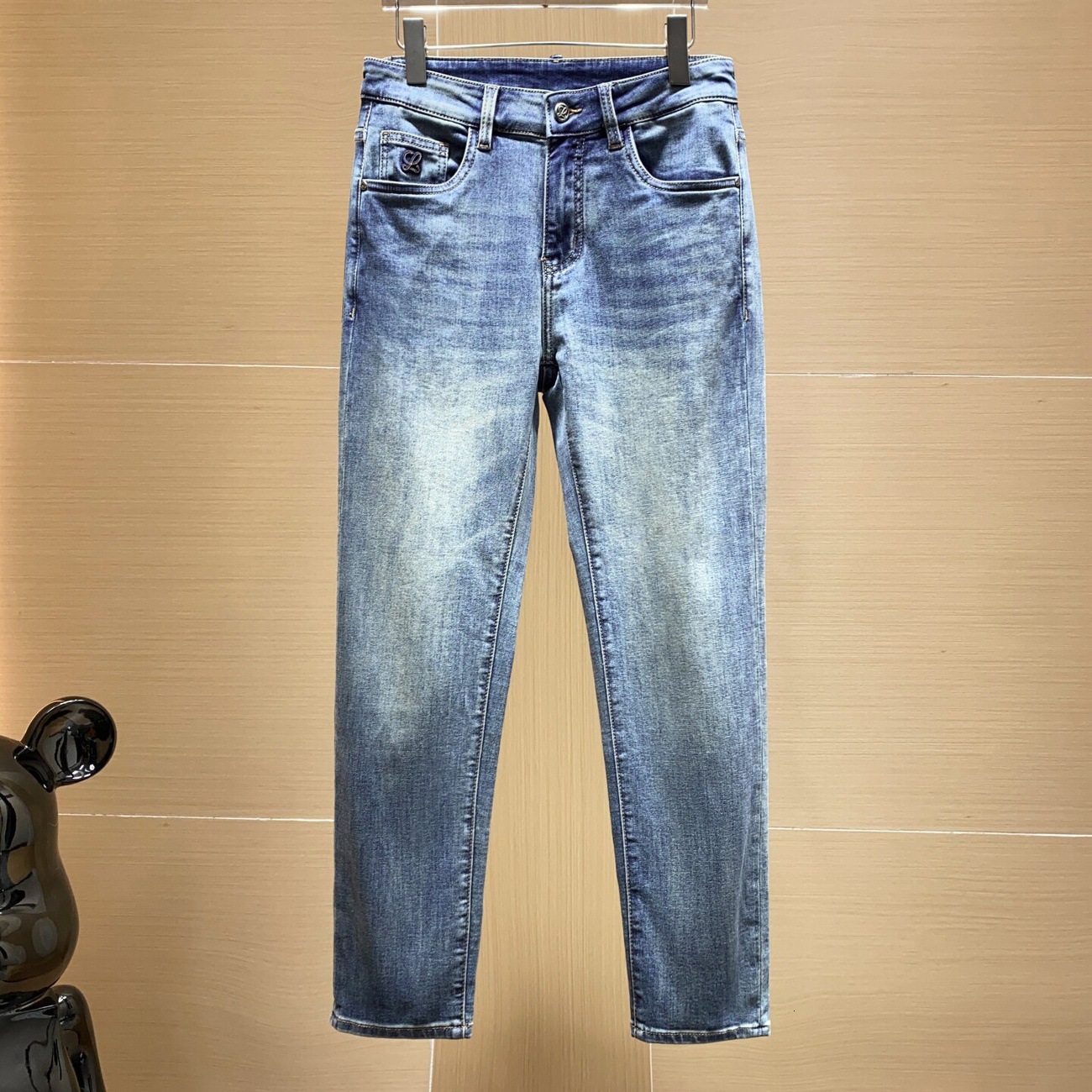Men's high-end cropped pants, Korean-style washed slim straight jeans, European designer brand style