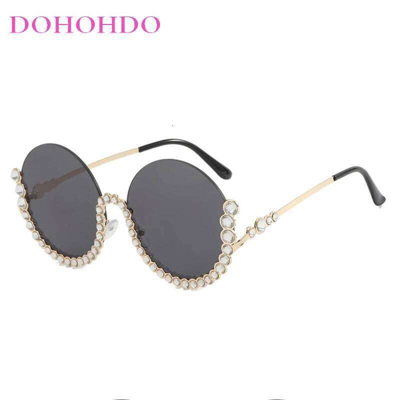 Trendy Metal Leg Half Set Rhinestone Round Frame Women Sunglasses Luxury Designer Sunglass Men Travel Party Eyewear Uv400