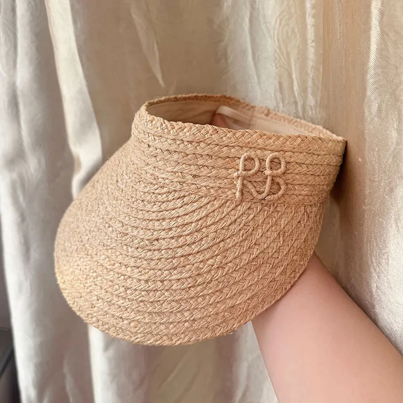 Summer Raffia Straw Empty Top Sun Visor Hat Foldable Letter RB Hat Adjustable Sports Tennis Golf Headband Casual Beach Hat 260508