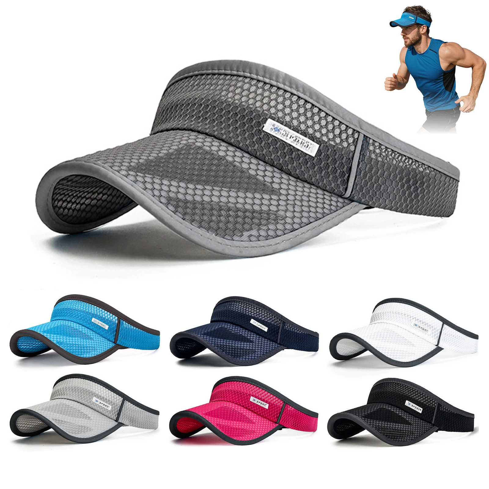 Breathable Mesh Sun Visor for Men Women - Quick Dry Sports Empty Top Hat for Running Golf Tennis 260508