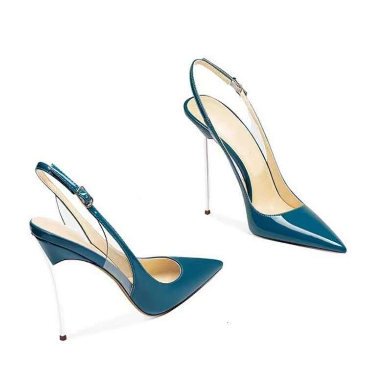 Women Foreign Spring-Summer New Leather Color-Block Pointed Toe Shallow Metal Back Strap Ultra-High Heel Sexy Bag - view 5