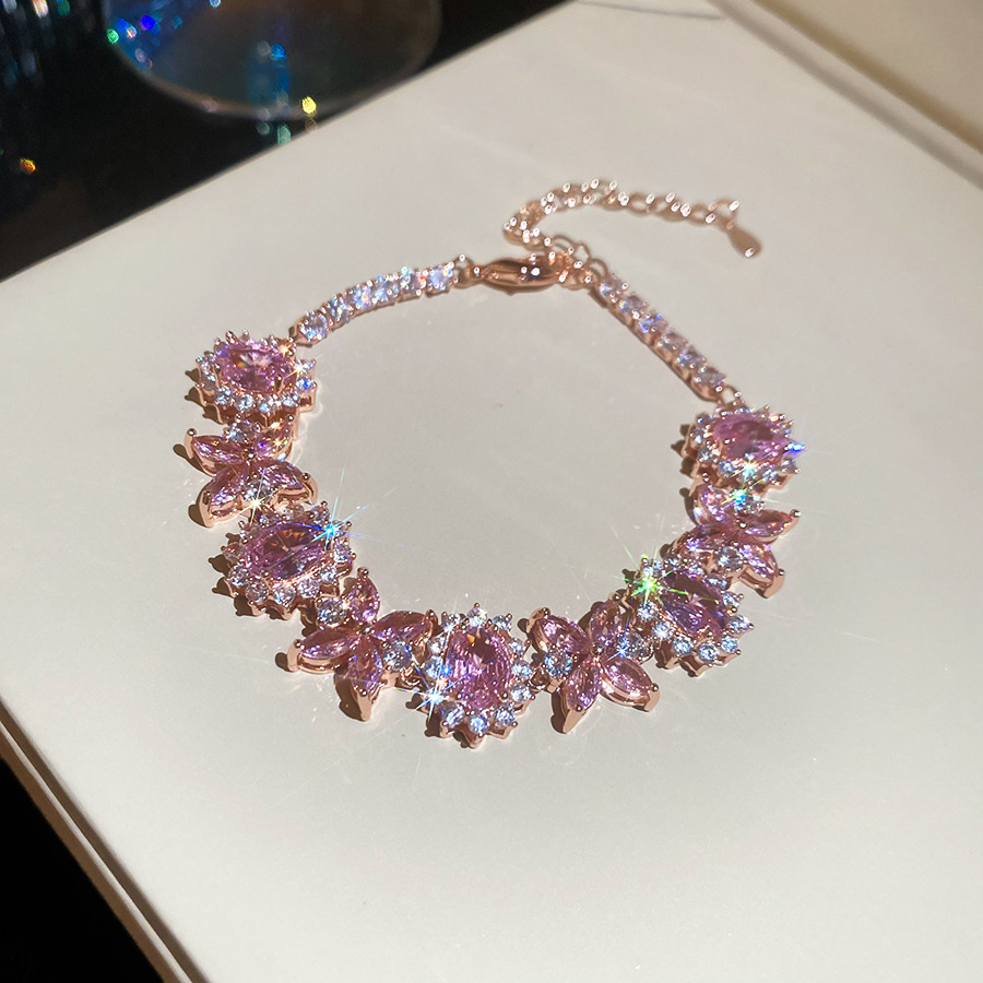 Ultra Shiny Zircon Oval Flower Bracelet, Luxurious Sophisticated, Exquisite and Versatile Sweet Hand Accessory - view 8
