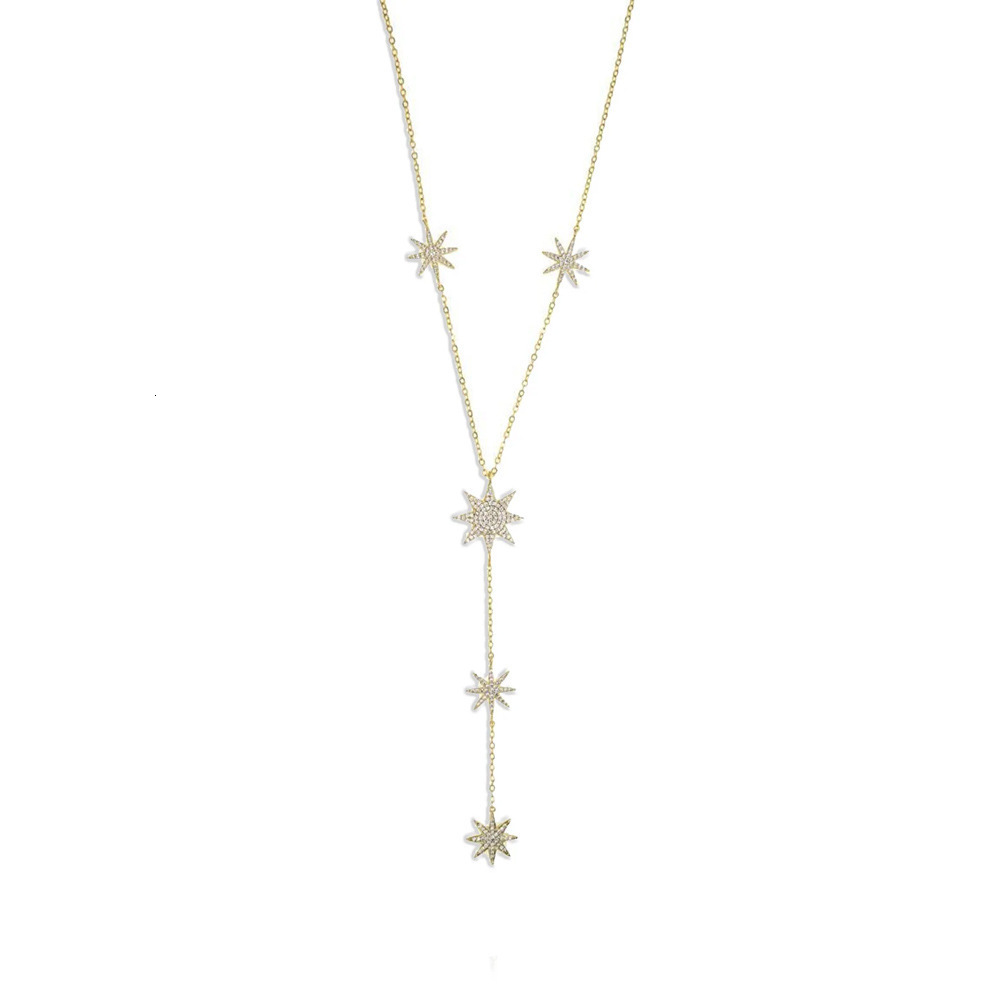 sexy women long chain micro pave cz star northstar charm link chain long Y lariat necklace 250930