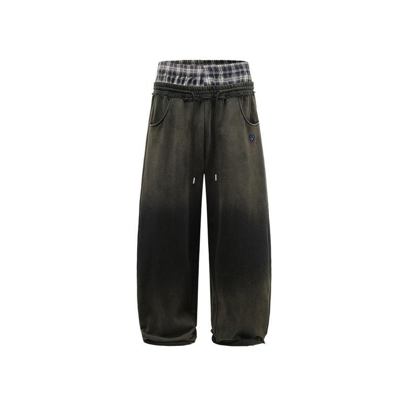 American Retro College Style Loose Fit with Double Waist Head Fake Bathroom Pants for Sports Leisure Fashion