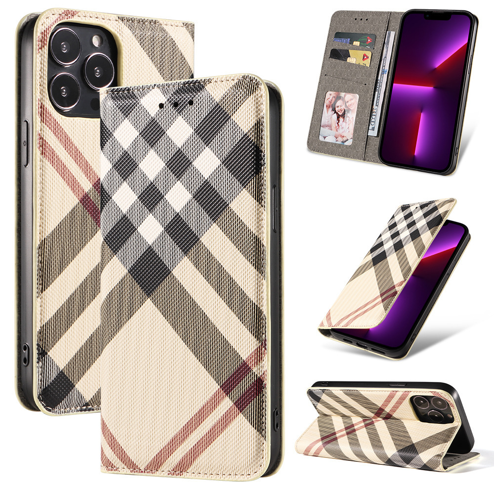 Suitable for iPhone 17 Huawei P50 phone case, Apple 15 checkered flip cover, Samsung S23