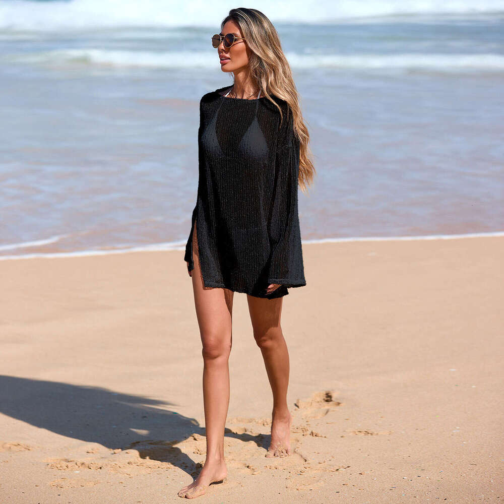 Designer 2026 Hollow-out Glitter Woven Snowflake Embellished Luxury European And American Beach Dress, Sun Protection Clothing, Off-shoulder Bikini Co