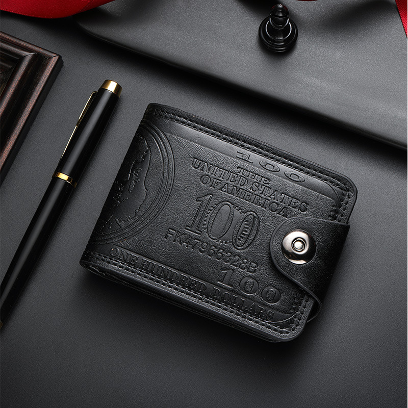 Free Shipping Vintage US Dollar Pattern Men's Wallet PU Leather Short Bifold Wallet with Snap Closure Card Holders