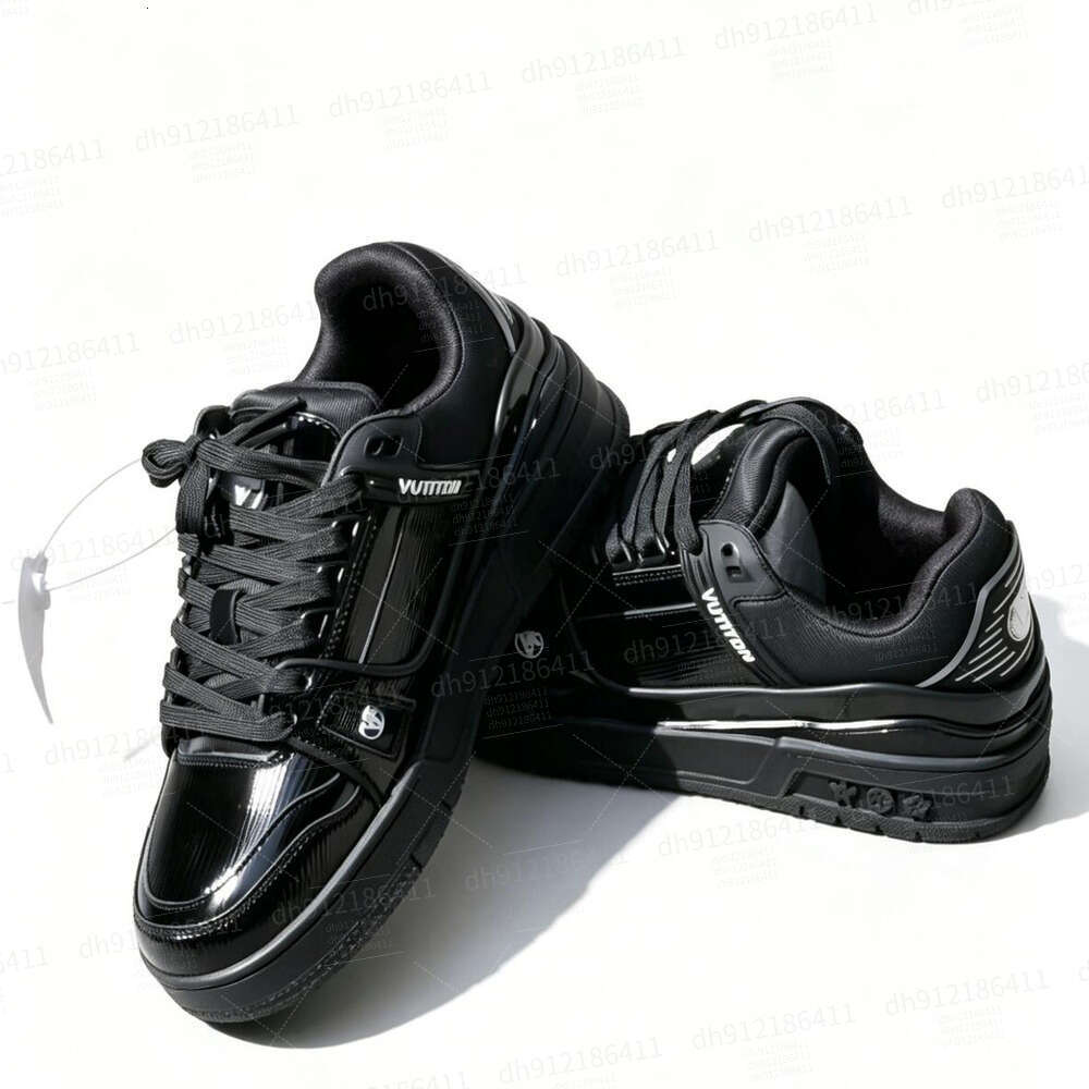 VUTITDN Black Glossy Fashion Sneakers with Logo Details, Elevate Your Casual Street Style Effortlessly dh912186411 - view 6