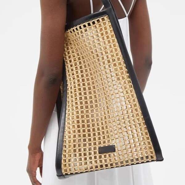 Summer Khraffy Woven Tote Bag Large Capacity Hollow Straw With Cowhide Stitching Holiday Style Handbag SENYY