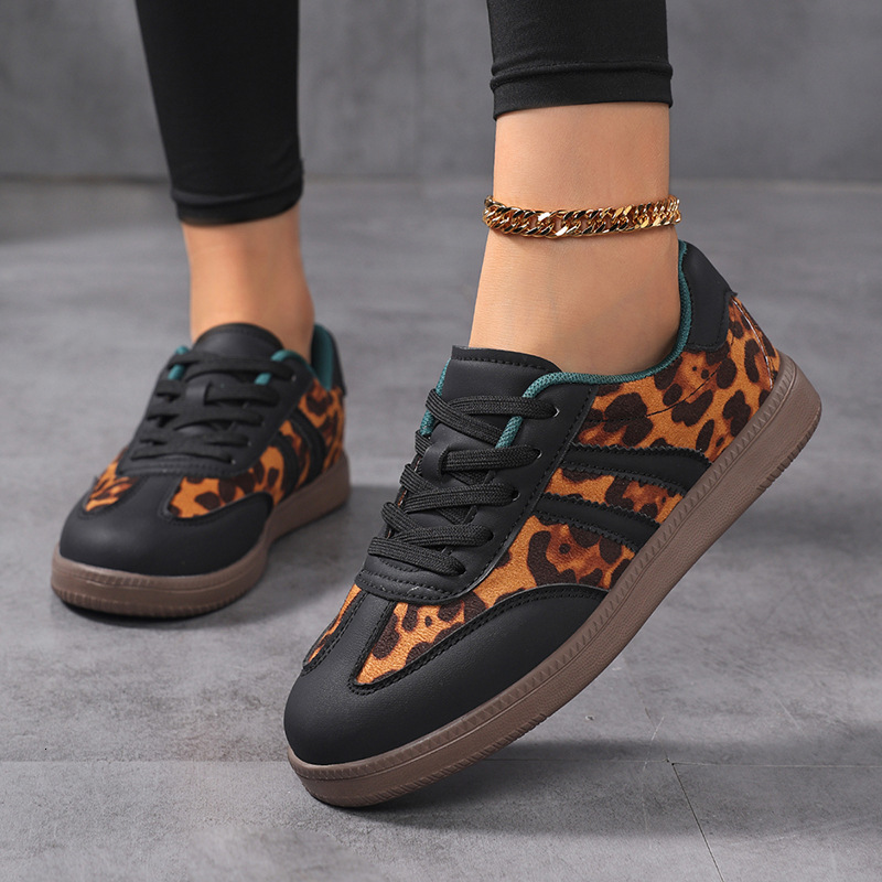 Womens Leopard Print Casual Sneakers With Orange Laces And White Stripes - view 3