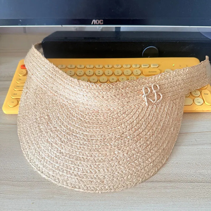 Summer Raffia Straw Empty Top Sun Visor Hat Foldable Letter RB Hat Adjustable Sports Tennis Golf Headband Casual Beach Hat 260508