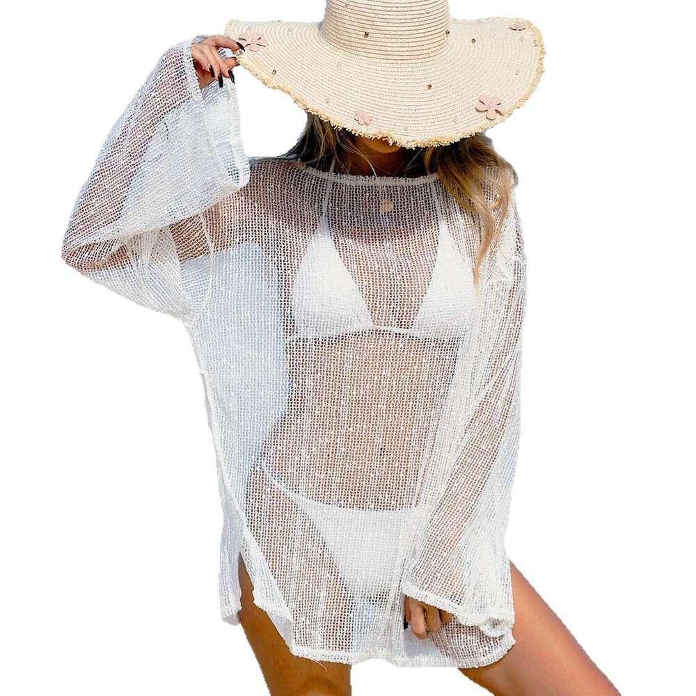 Designer 2026 Hollow-out Glitter Woven Snowflake Embellished Luxury European And American Beach Dress, Sun Protection Clothing, Off-shoulder Bikini Co