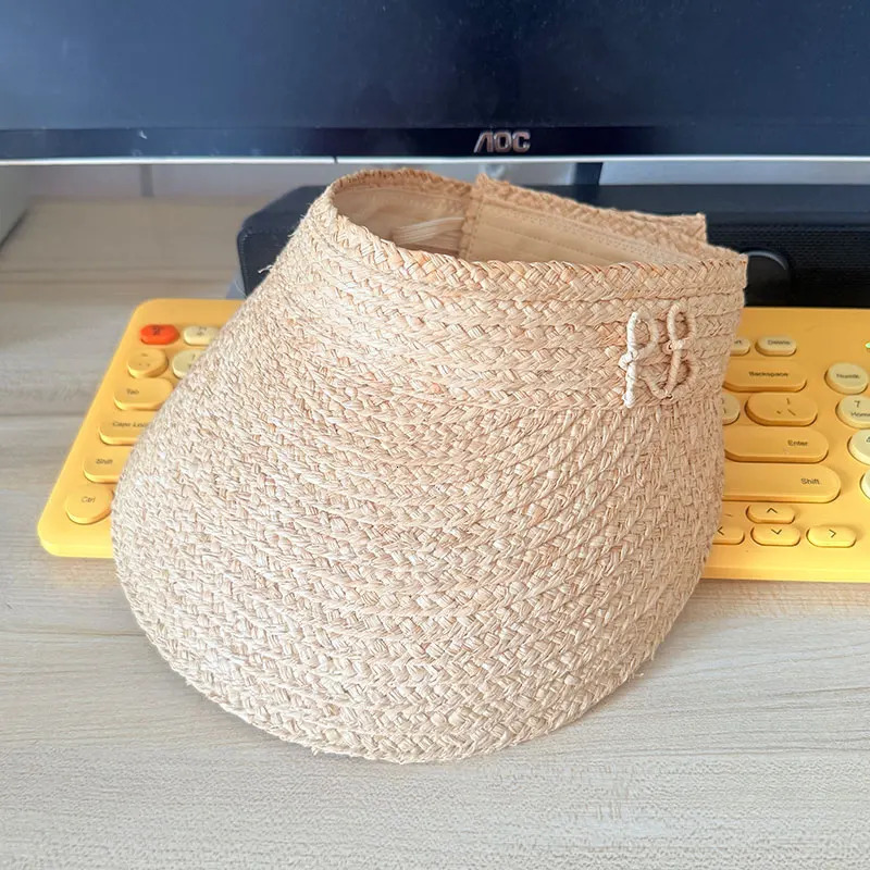 Summer Raffia Straw Empty Top Sun Visor Hat Foldable Letter RB Hat Adjustable Sports Tennis Golf Headband Casual Beach Hat 260508
