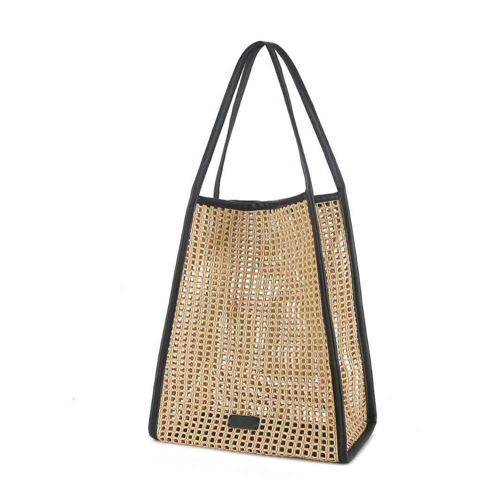 Summer Khraffy Woven Tote Bag Large Capacity Hollow Straw With Cowhide Stitching Holiday Style Handbag SENYY