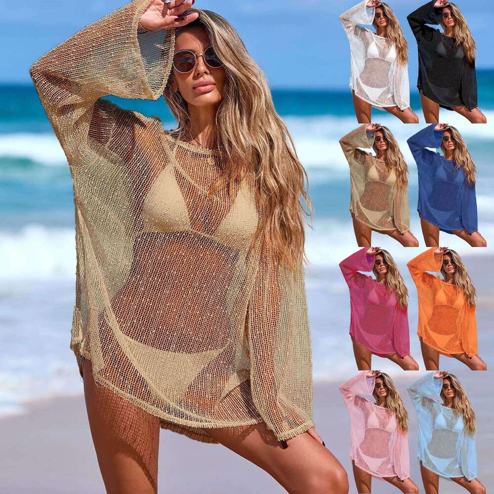Designer 2026 Hollow-out Glitter Woven Snowflake Embellished Luxury European And American Beach Dress, Sun Protection Clothing, Off-shoulder Bikini Co