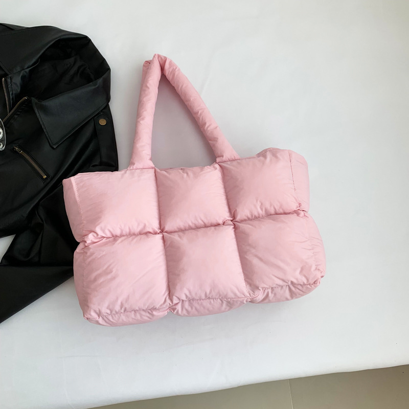 Winter Sapce Padded Large Tote Bag Women Plaid ed Handbags Fashion Ladies Down Cotton Shoulder Bags Warm 241202
