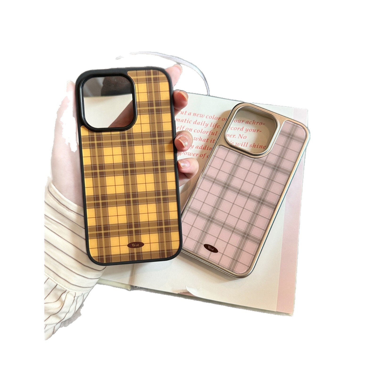 Sweet Pink Apple 17 Max Phone Case Gentle Temperament Ins Style Korean Silver Edge 16 Pro Plaid