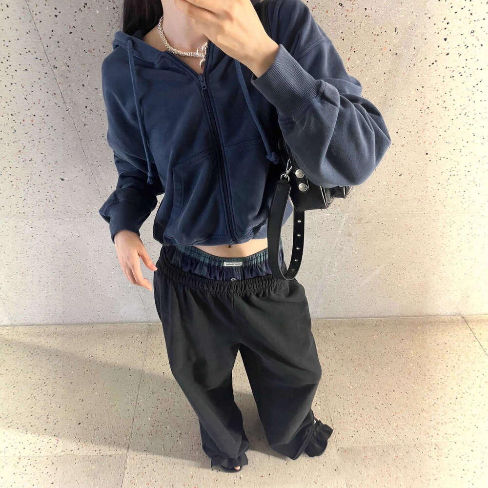 AC Blue Short Sweatshirt 25 New Model American Retro Letter Embossed Zipper Cardigan Slim-Fit Hoodie Jacket Mdng260508