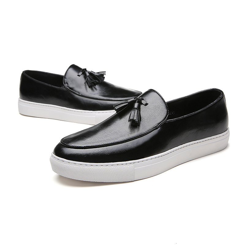 Mens Grey Gradient Tassel Slip On Loafers With White Sole