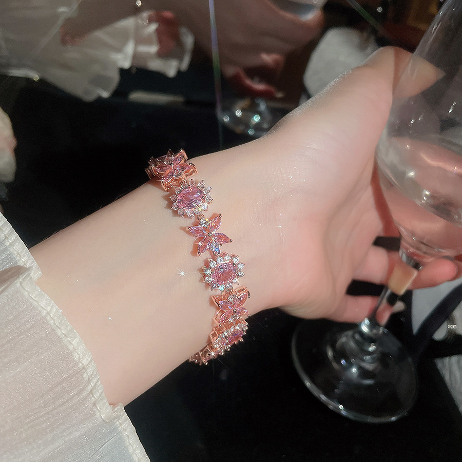 Ultra Shiny Zircon Oval Flower Bracelet, Luxurious Sophisticated, Exquisite and Versatile Sweet Hand Accessory - view 9