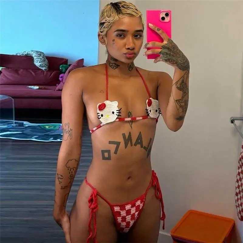 Hello Kittys Bikini Set Ladys Crochet Bathing Suit Sexy Micro Bikinis Fashion Ties Swimsuit Thong Swimwear Women Swimming Suit X260507 - view 4