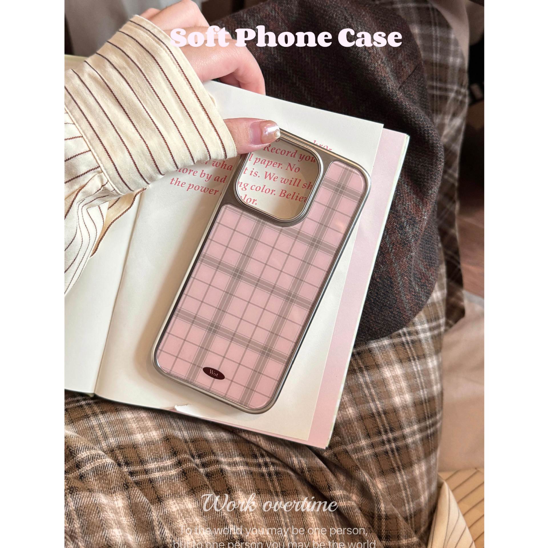 Sweet Pink Apple 17 Max Phone Case Gentle Temperament Ins Style Korean Silver Edge 16 Pro Plaid
