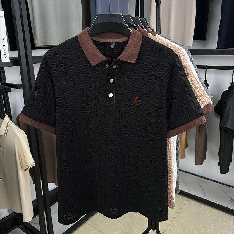 Luxury Brand Designer Clothes 2026 Summer New Arrival Men Knitted Top Middle-Aged Korean Version Business Daily Lapel Embroidery Sweater for Men