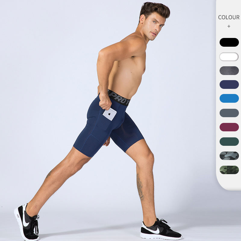 Compression Shorts Men with Pocket Spandex Running Shorts Sport Athletic Workout Performance Underwear 260227
