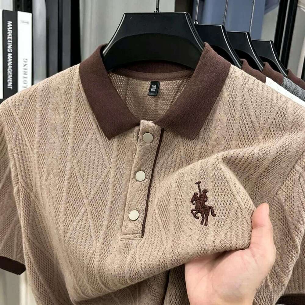 Luxury Brand Designer Clothes 2026 Summer New Arrival Men Knitted Top Middle-Aged Korean Version Business Daily Lapel Embroidery Sweater for Men