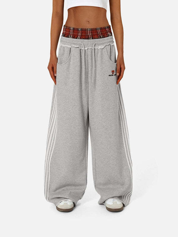 American Retro College Style Loose Fit with Double Waist Head Fake Bathroom Pants for Sports Leisure Fashion