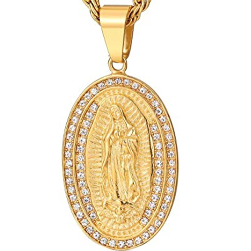 Virgin Mary Necklace 14K Gold Plated Women/Men Christian Jewelry Our Lady of Guadalupe Medal Pendant Mother Mary Necklace 251223