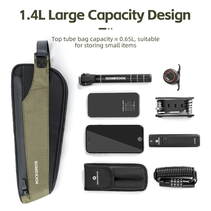 ROCKBROS Bike Bag Portable Bike Top Tube Frame Bag Nylon MTB Road Phone Tool Bag Reflective Ultralight Bicycle Pannier Accessory 260508